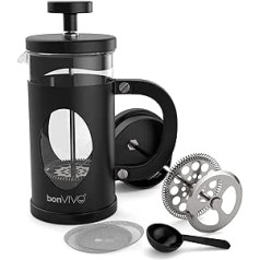 BonVivo® GAZETARO Designer Coffee Maker and French Press Coffee Maker, Glass Coffee Pot with Stainless Steel Frame & Stainless Steel Filter