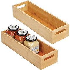 Mdesign Set of 2 Food Storage Boxes with Handles, Practical, Open Shelf Wooden Bamboo Kitchen Boxes for Spices, Nuts or Bottles