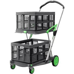 CLAX® inovatīvi iepirkšanās ratiņi ar 2 saliekamām kastēm, alumīnija pelēks