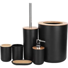 NDNCZDHC Black Bathroom Accessory Set with Trash Can, Toothbrush Holder, Soap Dish, Soap Dispenser, Toothbrush Cup, Toilet Brush, 6 Piece Bathroom Decor Set