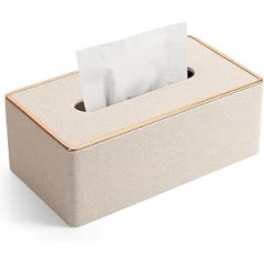 LADSTAG Tissue Box Tissue Box Made of PU Leather, Cosmetic Tissues Box with 4 Coasters, Tissue Box Tissue Box Cover Rectangular, W x D x H: 25 × 13.5 × 9.5 cm (Beige)