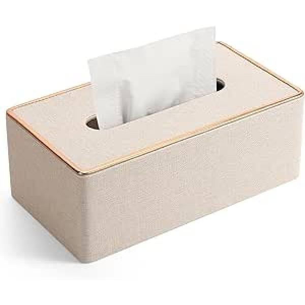 LADSTAG Tissue Box Tissue Box Made of PU Leather, Cosmetic Tissues Box with 4 Coasters, Tissue Box Tissue Box Cover Rectangular, W x D x H: 25 × 13.5 × 9.5 cm (Beige)