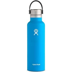 HYDRO FLASK - Ūdens pudele 621 ml (21 unce) - Vakuumizolēta nerūsējošā tērauda ūdens pudele - Sporta pudele ar nerūsējošā tērauda elastīgo vāciņu - Termosa kolba var mazgāt trauku mazgājamajā mašīnā - Standarta atvere - Pacific