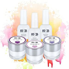 Nd24 Naildesign Premium Bundle Lilac Love Soak Off Gel Collection gumijas bāzes virskārtas un krēma noņemšanas līdzeklis - ļoti pigmentēts UV LED gēla laka - bagātīga krāsa, izturīga - viegli nolobāma - 6 gabali