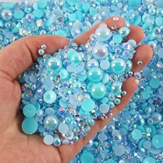 Mix Flat Back Beads and Rhinestones 3-10mm AB Color Resin Rhinestones and Half Pearls for DIY Crafts, Nails, Shoes, Cups (Color : Set-13, Size : 30g)