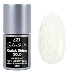 Sn Nageldesign SN SCHNELLAC Quick Shine Gold Glitter Top Coat Gel UV nagu lakas blīvēšanas želeja bez sviedru slāņa Vegan Shellac Finish nagu laka Glitter Flex Hema Free 10 ml