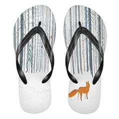 ‎Mnsruu Mnsruu Winter Forest Landscape Fox Animal Flip Flops Home Hotel Spa Bedroom Travel XXL for Men Women