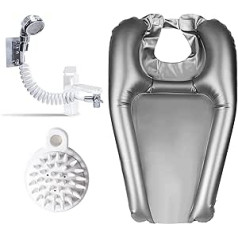 Doyuky Inflatable Hair Wash Basin, DOYUKY Mobile Sink with External Hand Shower + Shampooing Brush, Lightweight Shampoo Bowl, for Elderly, Disabled, Pregnant, Injured, Bedridge (Silver)