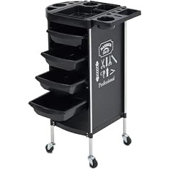 Barberpub Hairdressing Trolley with 4 Drawers and Wheels, Rotatable, Beauty Salon Trolley, Stackboy Trolley, Hairdressing Accessories, Plastic and Iron Tube, Black