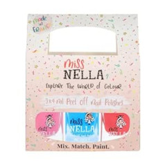 Miss Nella Girl Power Peel Off nagu laka, bez smaržas, uz ūdens bāzes un droša bērniem, rozā, zila un tumši rozā, iepakojumā 3