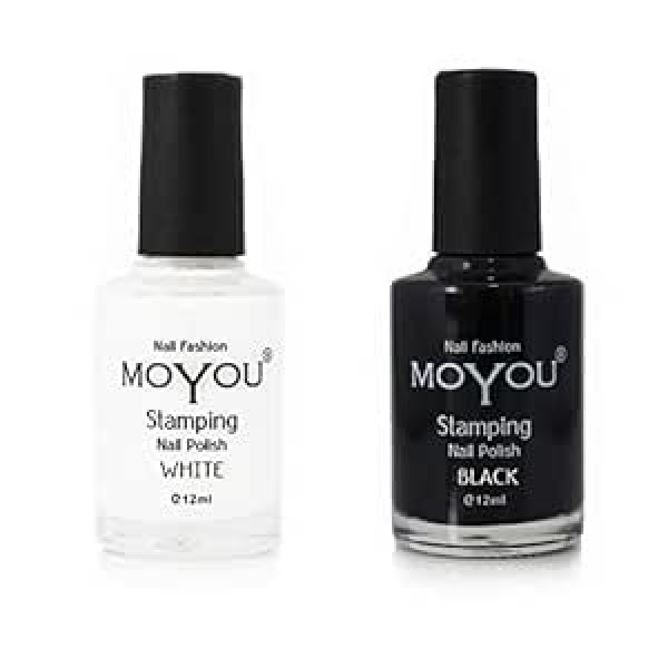 Nails Moyou Лак для штампов Moyou Nails WHITE NIGHT, 2 упаковки лака для ногтей - черный и белый, для красивых мотивов штампов, дизайна ногтей