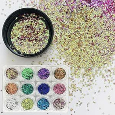 Prettyg 12 Colours Set - Embossing Colour Shifting Series Hexagon Chunky Shape Sequins Glitter - Festival Rave Beauty Makeup Face Body Nail Art Decoration YW-BSL-12C