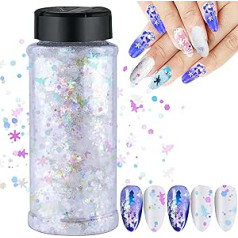 Jemesi Christmas Glitter, 100 g Ziemassvētku mākslas mirdzoši vizuļi, epoksīda sveķi, lāzera sniegpārsla Ziemassvētku eglīšu pārslas nagiem, sejai, grimam, ķermenim, spīdumu festivāla dekorēšanai (SD-08)