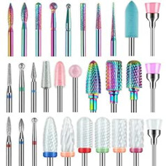 Depvko 30 Pieces Nail Drill Bits, 0.9 cm (3/32 Inch), Ceramic Drill Bits for Nails, Acrylic, Diamond Cuticle Efile Carbide Remover for Home, Salon, Gel, Manicure, Pedicure Tools (Includes 3 Cases)