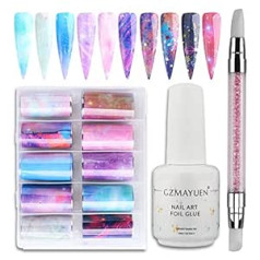 Gzmayuen Foil Transfer Nail with Transfer Foil Marble Nails Uzlīmes Nail Art Foil Set 15 ml Transfer Films Nagu līme Nagu folijas līme Transfer Foil Nagu uzlīmes Nagu folijas līmes gēla komplekts