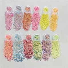 Prettyg 12 Colours Set DIY High Sparkle Iridescent Chunky Mix Glitter Opal Sequins Nail Glitter Sequins Environmentally Friendly PET Sequins Nail Art Manicure Material NC Set