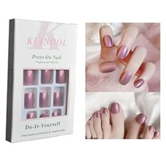 Kianool Pack of 48 False Nails for Sticking, Aurora Purple Fingernails, Toenails for Sticking Set, Glossy Acrylic Toenails, Artificial Nails, Short Full Cover Nail Tips for Women and Girls