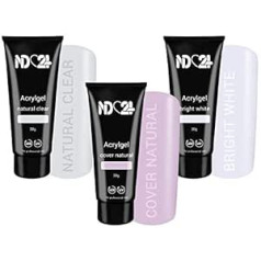 Nd24 Naildesign Poly Acrylic Gel Tube Set French Clear + Cover Natural + Bright White (3 x 30 g)