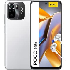 POCO M5s Smartphone+Kopfhörer, 4+64GB Handy ohne Vertrag, 6.43” FHD+ AMOLED DotDisplay, MediaTek Helio G95, 64MP AI Quad-Kamera, 5000mAh, NFC, White (DE Version + 2 Jahre Garantie) Ohne Aufladegerät