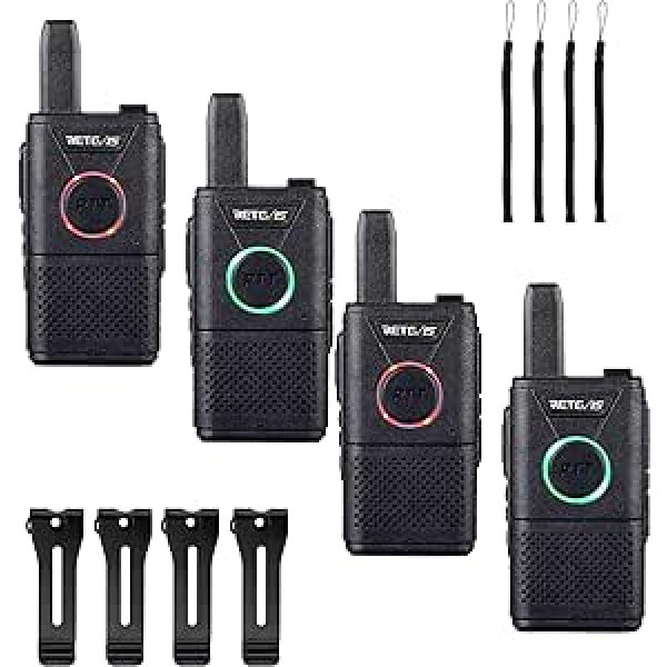 Retevis RT618 mini rācija, bez licences, dubultā PTT PMR446 radio, USB uzlādējams ģimenēm, pārnēsājams tālsatiksmes rokas raiduztvērējs kempingam, piknikam (melns, 4 gab.)