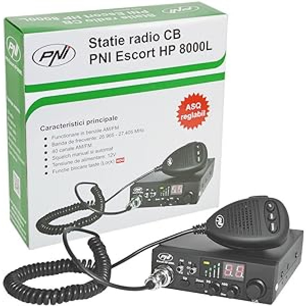 PNI Radio CB HP 8000L Escort ar einstellbarem ASQ, 12 V, 4 W, Schloss un Feuerzeugstecker