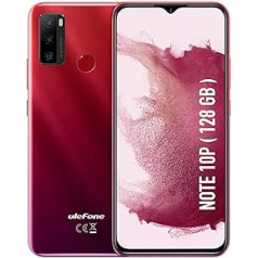 Ulefone Note 10P 128GB + 3GB RAM viedtālrunis bez līguma 4G 6,52 collu Android 11 trīskāršas kameras 8MP 5500mAh mobilais tālrunis bez līguma OTG, sejas ID Dual SIM/GPS/WiFi mobilais tālrunis sarkans