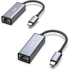 BENFEI USB C–Ethernet adapteris [neilona pīts un alumīnija sakausējums], komplektā 2 C tipa USB [Thunderbolt 3/4] līdz RJ45 LAN tīkla adapteris, kas ir savietojams ar iPhone 15 Pro/Max MacBook Pro/Air 2023 iPad iMac