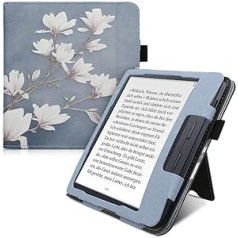 kwmobile Flip Cover saderīgs ar Kobo Libra H2O — futrālis ar rokas siksniņu Magnolia Taupe White Blue Grey