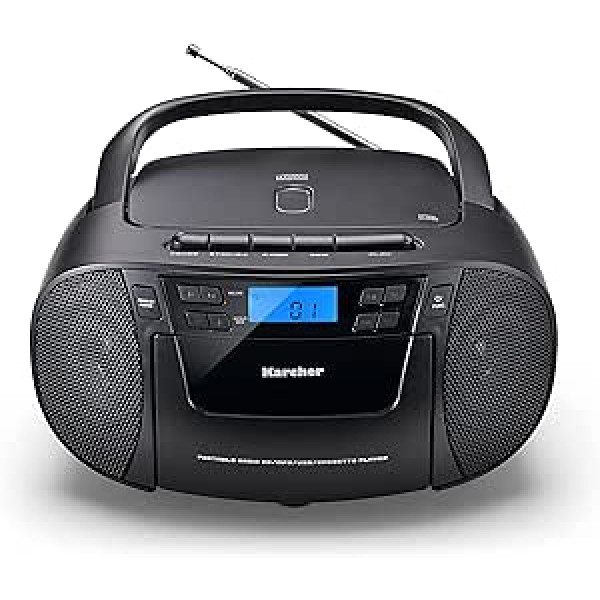 Karcher RR 5045 Portable CD Radio Boombox with CD Player, Cassette, FM Radio, Mains Powered, USB & AUX-In, Black