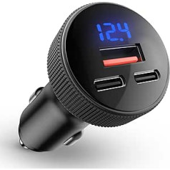 108W USB C Car Charger, [Dual PD+QC3.0] Cigarette Lighter USB C, 45W PD Car Charger, 3-Port with LED Voltmeter DC12-24V, Compatible with iOS, Android, Samsung, Tablet and All Smartphones