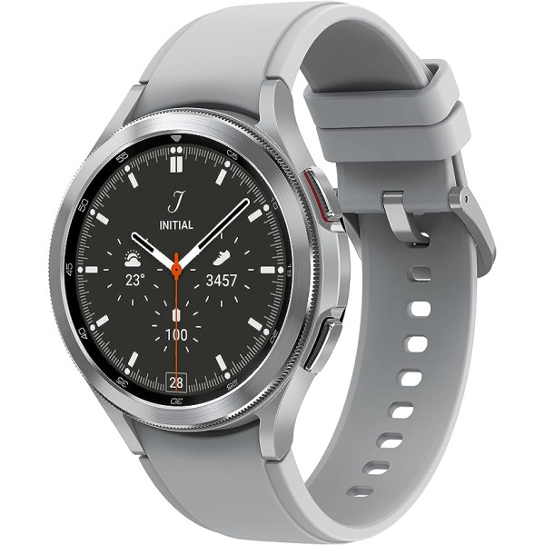 Samsung Galaxy Watch4 Classic, apaļš Bluetooth viedpulkstenis, Wear OS, rotējošs rāmis, fitnesa pulkstenis, fitnesa izsekotājs, 46 mm, sudrabs