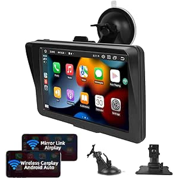 Podofo Wireless Apple Carplay portatīvais automašīnas radio ar bezvadu Android Car 7 collu HD skārienekrāna automašīnas stereo radio ar Bluetooth, FM pārraidi, Apple Airplay, Mirror Link