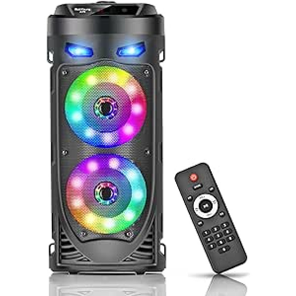 Pārnēsājams Bluetooth skaļrunis, 30 W bezvadu ar dubultu 4 collu stereo skaņu, LED apgaismojums, tālvadības pults, atbalsta EQ, TWS, USB, TF, AUX ceļojumiem, mājām, ballītēm