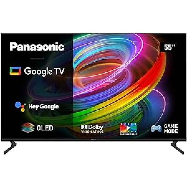 Panasonic TX-55MZ700E, 55 collu 4K Ultra HD OLED Smart 2023 televizors, augsta dinamiskā diapazona (HDR), Dolby Atmos un Dolby Vision, Android TV, Google palīgs, Chromecast, 2 pēdu ligzda, tālvadības pults, melns