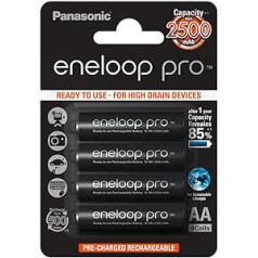 Panasonic eneloop pro, lietošanai gatavs Ni-MH akumulators, AA mignon, 4 iepakojumi, min. 2500 mAh, 500 uzlādes cikli, ar īpaši spēcīgu veiktspēju un zemu pašizlādes līmeni, atkārtoti uzlādējams akumulators, akumulators