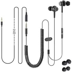Avantree In Ear TV Kopfhörer Langes Kabel, Langes Ohrhörer mit Mikrofon und 5.5m Verlängerungs Schnur für PC, Metall Stereo In-Ear Headset Ohrstöpsel mit Wendelkabel - HF027