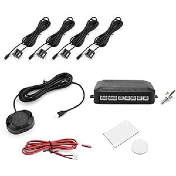 Hlyjoon Parkošanās sensori 12 V Pack of 4 Auto PDC Parking Sensor Atpakaļgaitas signalizācija Auto PDC sensors ar skaņas brīdinājuma indikatoru noteikšanas attālums 30 cm - 250 cm