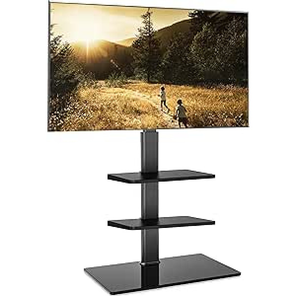 FITUEYES TV Ständer TV Bodenständer 3 Ablagen Standfuß Fernsehstand mit Regal höhenverstellbar schwenkbar für 32 bis 60 Zoll Flach & Curved Fernseher bis zu 30kg Max.VESA 600 * 400