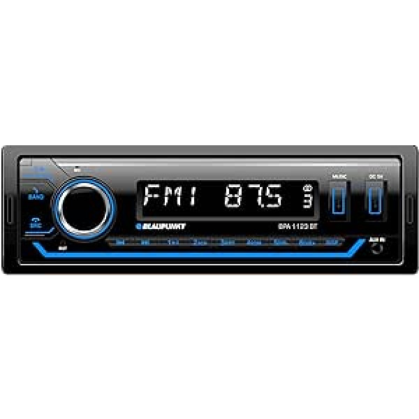 Blaupunkt BPA 1123 BT 1-DIN automašīnas radio, FM-RDS, Bluetooth, brīvroku sistēma, 2 x USB, papildu ieeja, apakšizeja, daudzkrāsains, 200 vati