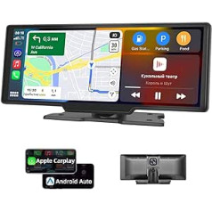 Podofo Wireless Apple Carplay un Android automašīnu pārnēsājamais automašīnas radio ar 9,3 collu ekrāna stereo, bezvadu, Bluetooth, FM pārraide, 2 dalītas funkcijas, braukšanas ierakstītājs 7V-32V