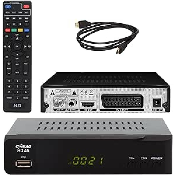 Comag HD45 digitālais HD satelīta uztvērējs (Full HD, HDTV, DVB-S2, HDMI, SCART, PVR-Ready, USB 2.0) ar HDMI kabeli, melns