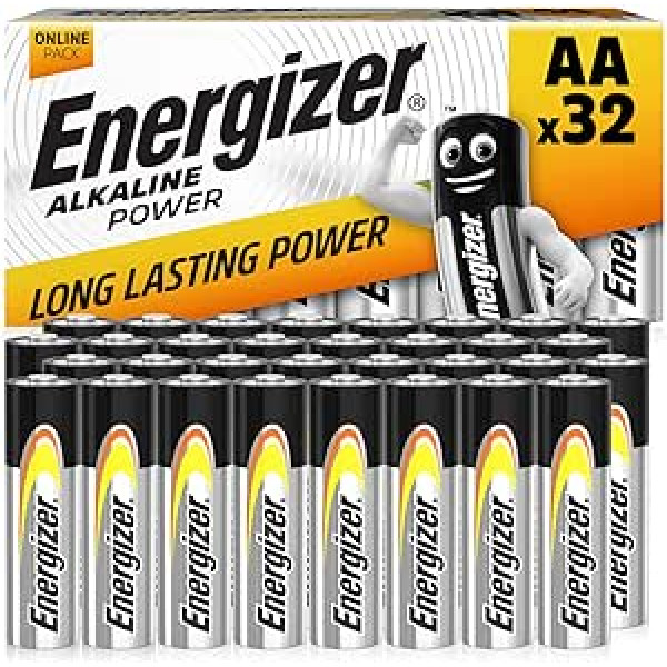 Energizer AA baterijas, sārma baterijas, iepakojumā 32