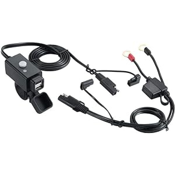 iMESTOU Motocikla USB lādētājs 5 V 3,1 A, noņemams stūres stienis USB mobilās radio sistēmas Noņemamas ūdensizturīgas ar dubultu USB un slēdzi, drošinātājs Darbs ar 12 V/24 V transportlīdzekļiem