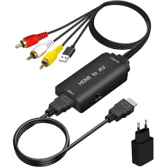 AMANKA HDMI uz RCA adapteris ar HDMI kabeli, HDMI uz AV 3RCA CVBS pārveidotājs 1080P Composite Video Audio HDMI uz RCA pārveidotājs ar USB kabeli Atbalsts PAL/NTSC televizoram DVD PS2 PS3 VHS Wii BlueRay utt.