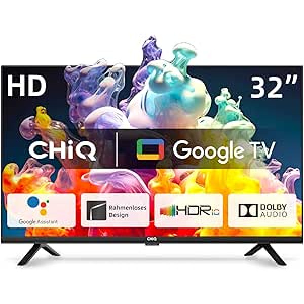 CHIQ TV L32G7V, 32 collu televizors, HD Smart TV, Google TV, Google Assistant, HDR, Google Play, iebūvēta Chromecast ierīce, Dolby Audio, trīskāršs uztvērējs (DVB-T2/S2/C), Bluetooth, WiFi/HDMI/USB /CI+ 2023