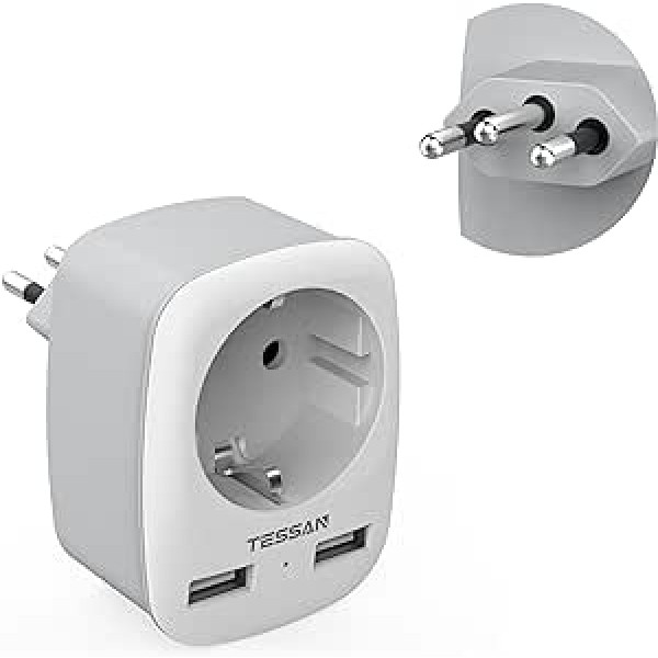 TESSAN ceļojumu adapteris Brazīlija ar 2 USB, 3 vienā Brazīlijas spraudņa adapteris, 1 nodalījuma adapteris Brazīlijas ligzda, N tipa ceļojumu adapteris Dienvidāfrikai, 2500 W ceļojumu spraudnis Brazīlijas kontaktligzdas adapteris, pelēks