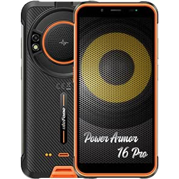 Ulefone Armor 16 Pro Android 12 āra mobilais tālrunis bez līguma, 122 dB skaļrunis, 9600 mAh akumulators, dzidrs lodlampa, 16 MP + 8 MP kamera, 4 GB + 64 GB, 5,93 collu IP68 robusts viedtālrunis, 3 karšu slots,