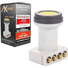 AX Digital Quad LNB Mimic Sun Protect (Cold & Heat Resistant -35°C ~ 70°C) LTE Filter, 4 Subscribers, 0.1 dB, Quattro Switch, 4-Way, Full HD, 4K UHD, 3D, Gold-Plated Contacts, Weather Protection, 67