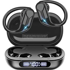 Pollway Bluetooth austiņas, In-Ear Bluetooth 5.3 austiņas ar 1800mAh uzlādes korpusu, 88H atskaņošanas laiks, LED displejs, mīksts auss āķis, bezvadu austiņas ar dziļu basu stereo skaņu