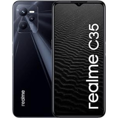 realme C35 4+64GB spilgti melns 4G SIM bezmaksas atbloķēts viedtālrunis 50MP AI trīskārša kamera 6,6 collu FHD displejs 8,1mm īpaši plāns 5000mAh akumulators